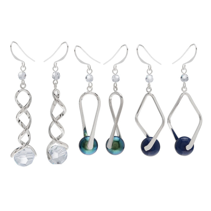 Audrey Earring Trio in Navy Lagoons featuring Preciosa Crystals and Pearls - Exclusive Beadaholique Jewelry Kit