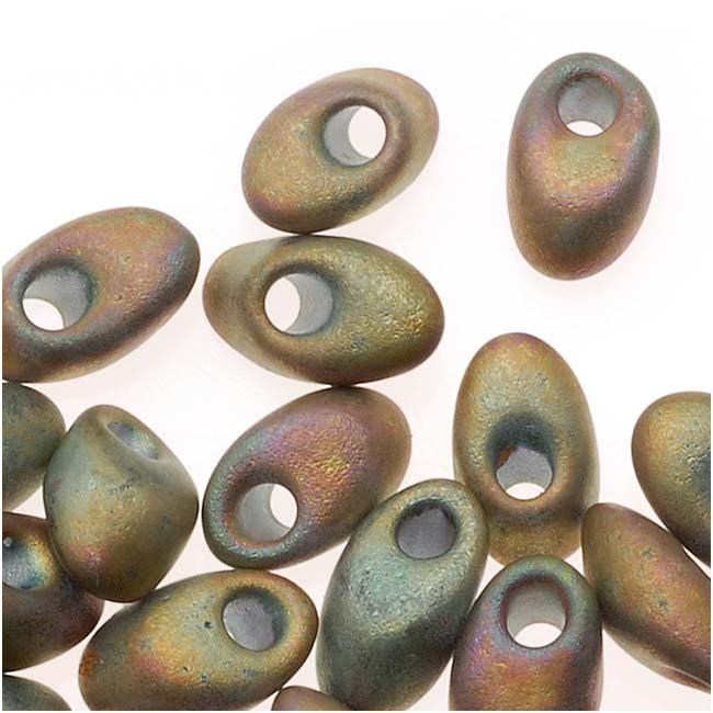 Miyuki Long Magatama Seed Beads - 4x7mm 'Matte Metallic Khaki Iris' 8.5 Grams