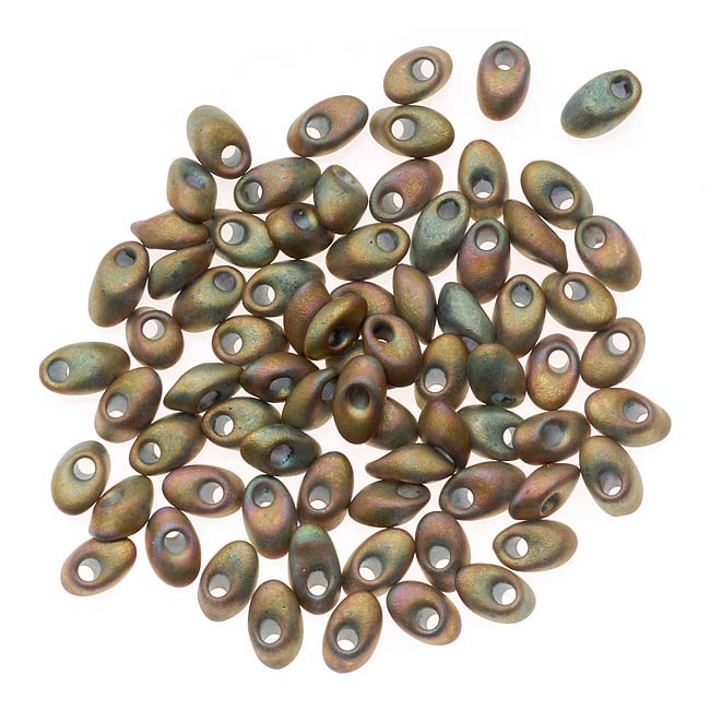 Miyuki Long Magatama Seed Beads - 4x7mm 'Matte Metallic Khaki Iris' 8.5 Grams