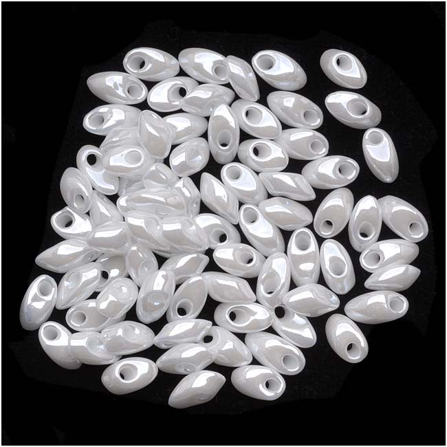 Miyuki Long Magatama Seed Beads - 4x7mm White Pearl Ceylon 8.5 Grams
