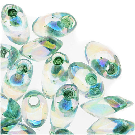 Miyuki Long Magatama Seed Beads 4x7mm - Olive Green Lined Crystal (8.5 Grams)