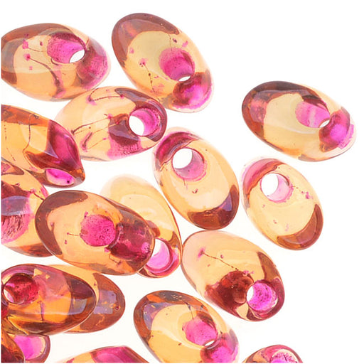 Miyuki Long Magatama Seed Beads 4x7mm - Dark Pink Lined Amber (8.5 Grams)