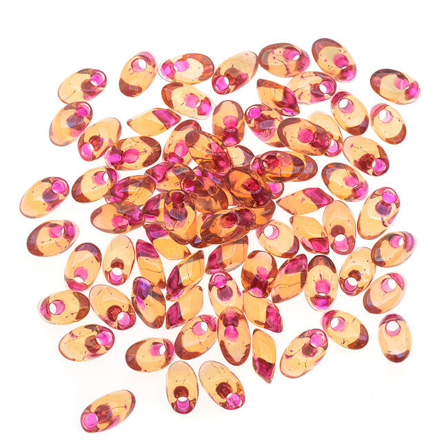 Miyuki Long Magatama Seed Beads 4x7mm - Dark Pink Lined Amber (8.5 Grams)