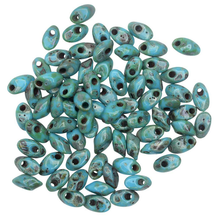 Miyuki Long Magatama Seed Beads 4x7mm - Seafoam Green Matte Picasso