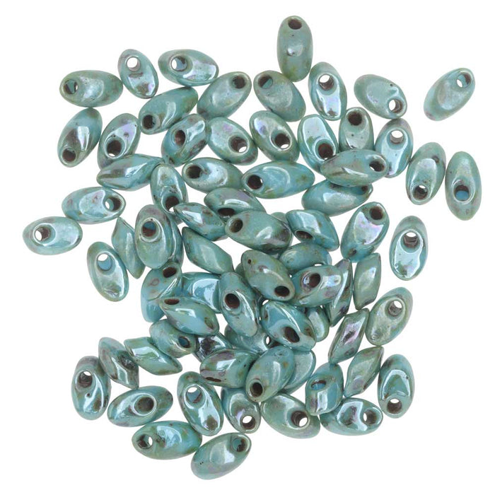 Miyuki Long Magatama Seed Beads 4x7mm - Seafoam Green Luster Picasso (8.5g)