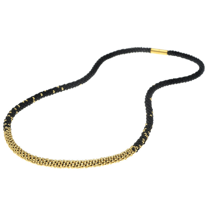 Long Beaded Kumihimo Necklace - Black & Gold - Exclusive Beadaholique Jewelry Kit