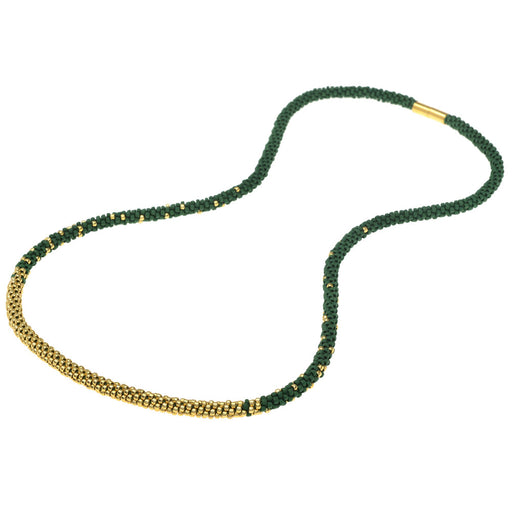 Long Beaded Kumihimo Necklace - Green and Gold - Exclusive Beadaholique Jewelry Kit