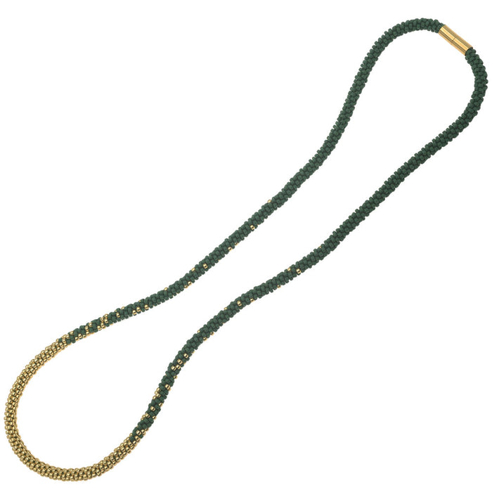 Long Beaded Kumihimo Necklace - Green and Gold - Exclusive Beadaholique Jewelry Kit