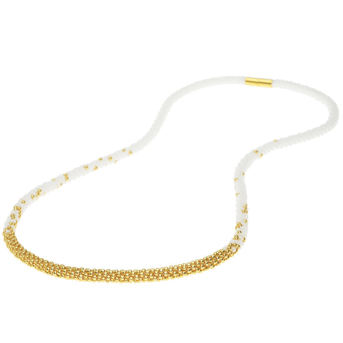 Long Beaded Kumihimo Necklace - White & Gold - Exclusive Beadaholique Jewelry Kit