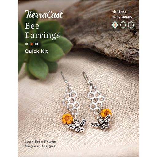 Earring Jewelry Kit, Bee Earrings, Kit Makes 1 Pair of Earrings, Antiqued Silver, By TierraCast
