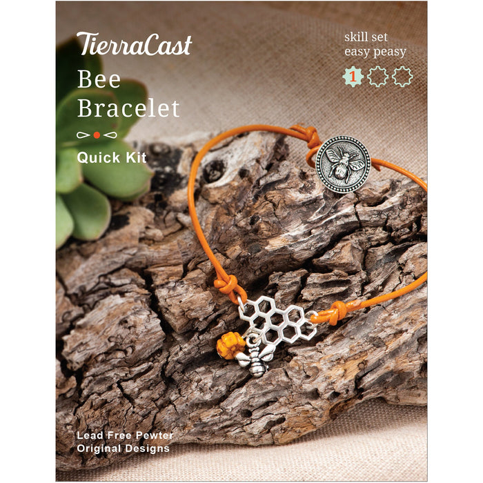 Bracelet Jewelry Kit, Bee Bracelet, Kit Makes 1 Adjustable Bracelet, Antiqued Silver, By TierraCast
