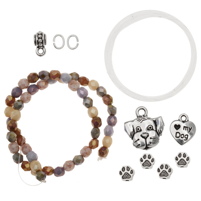 Bracelet Jewelry Kit, I Love My Dog, Makes 1 Stetch Bracelet, Antiqued Silver, By TierraCast