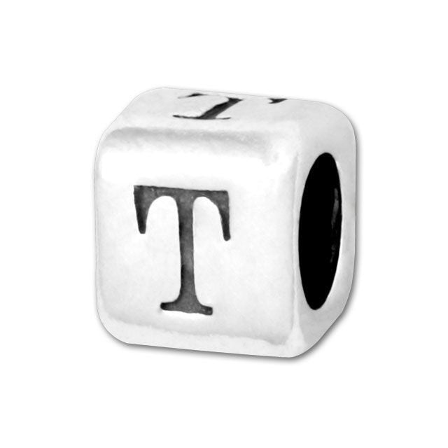 Alphabet Bead, Rounded Cube Letter "T" 5.8mm, Sterling Silver (1 Piece)