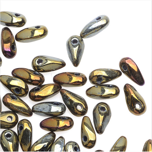 Czech Glass Mini Dagger Beads, 2.5x6mm, 10 Gram Tube, Iris - Brown