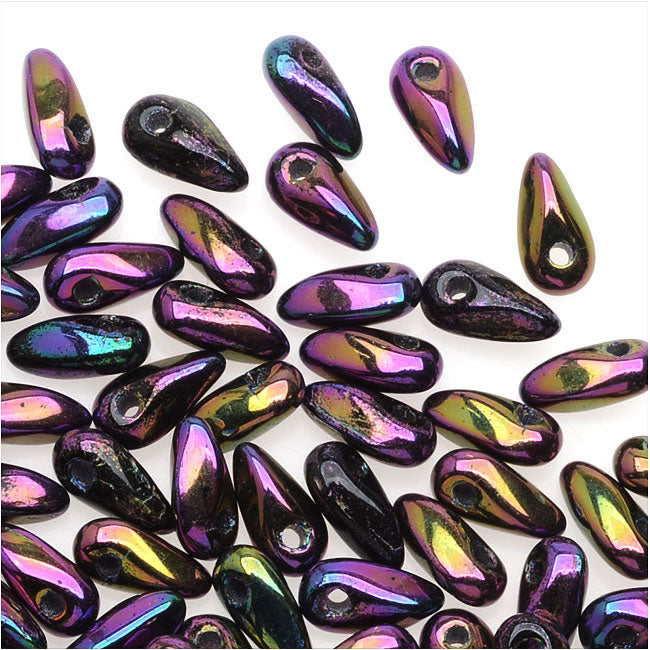 Czech Glass Mini Dagger Beads, 2.5x6mm, 10 Gram Tube, Iris - Purple