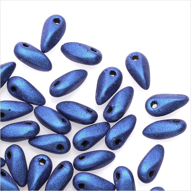 Czech Glass Mini Dagger Beads, 2.5x6mm, 10 Gram Tube, Metallic Suede - Blue