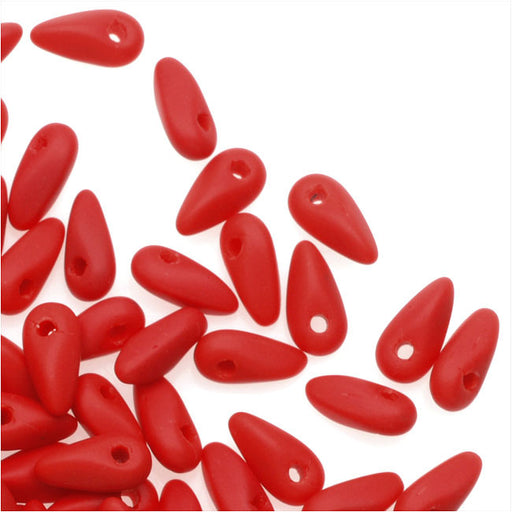 Czech Glass Mini Dagger Beads, 2.5x6mm, 10 Gram Tube, Matte - Opaque Red