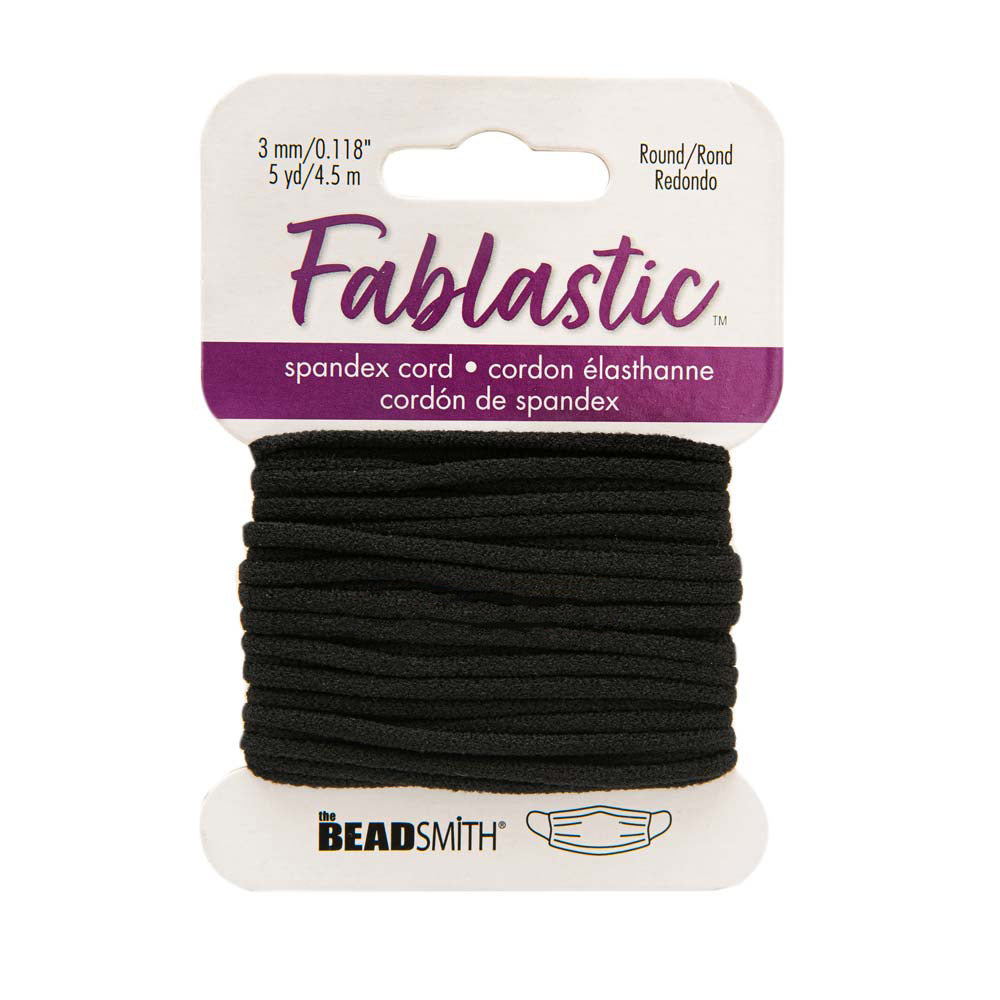 Fablastic Stretch Cord for Mask Making, Round 3mm (0.118 Inch) Thick, Black (5 Yards)