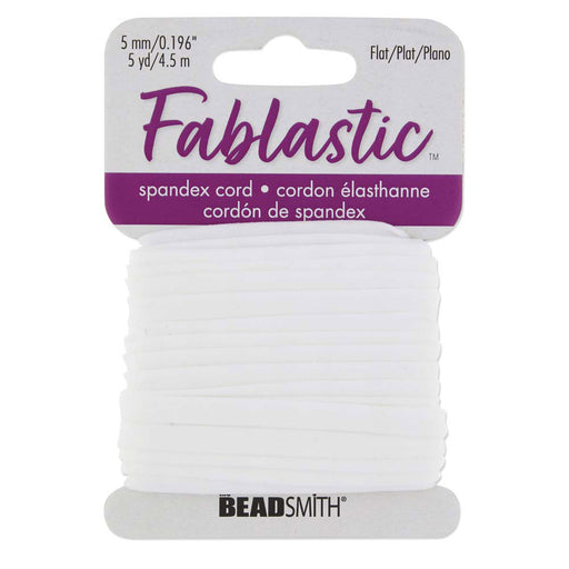 Fablastic Stretch Cord for Mask Making, Flat 5mm (0.196 Inch) Thick, White (5 Yards)