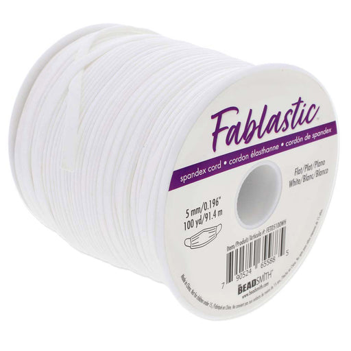 Fablastic Stretch Cord for Mask Making, Flat 5mm (0.196 Inch) Thick, White (100 Yard Spool)