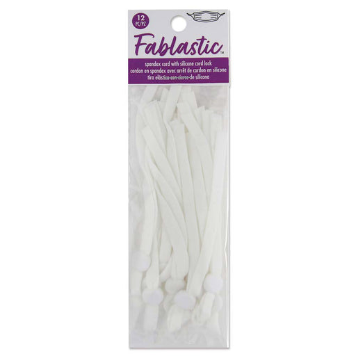 Fablastic Stretch Cord with Cord Lock for Mask Making, Flat 5mm (0.196 Inch) Thick, White (12 Pieces)