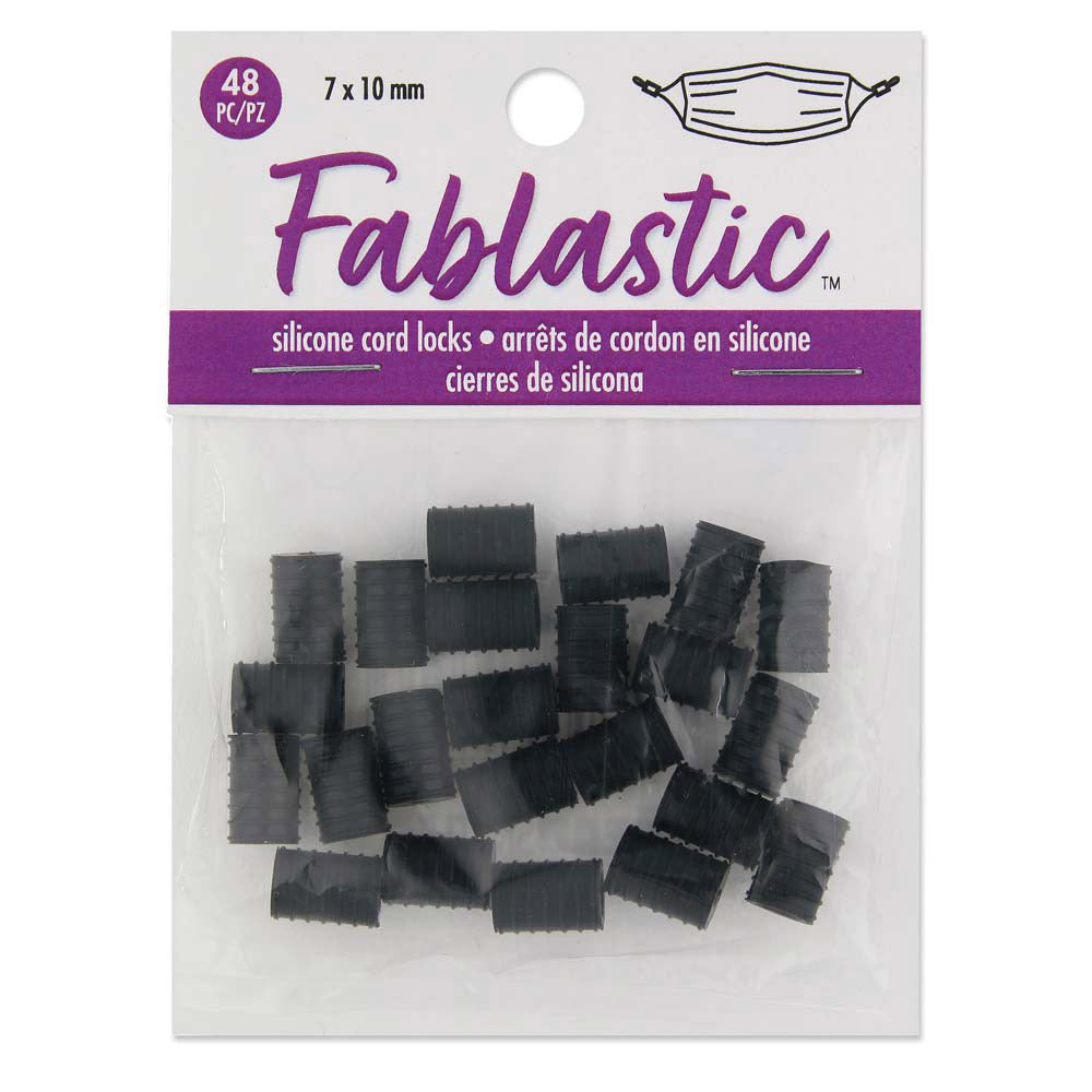 Fablastic Cord Locks for Mask Making, Cylinder 7x10mm with 1.6 & 4.5mm Holes, Black (48 Pieces)