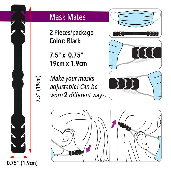 Fablastic Mask Mates Comfort Extender Accessory, 7.5" Long with 3 Adjustable Levels, Black (2 Pieces)