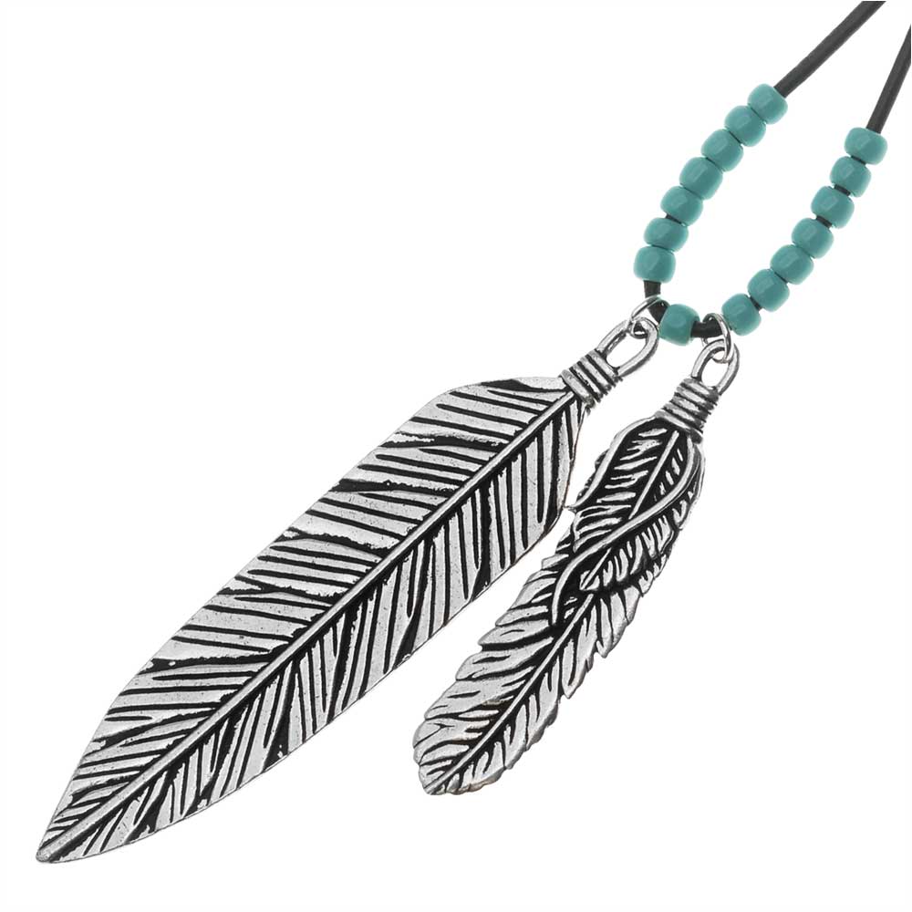 Retired - Western Winds Long Leather Feather Necklace