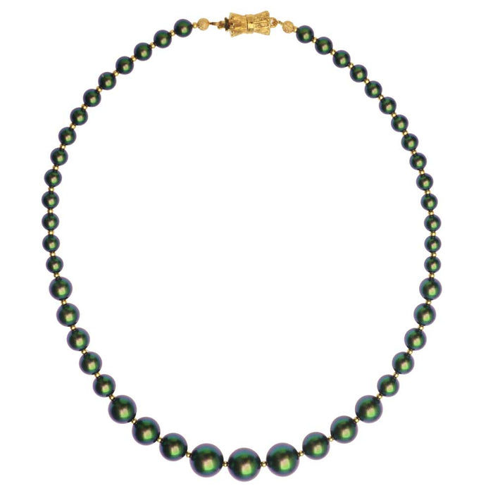 Graduated Pearl Necklace in Scarabaeus Green