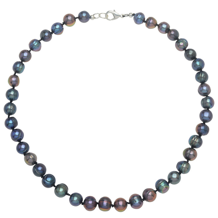 Peacock pearl, sterling silver,T bar clasp full necklace