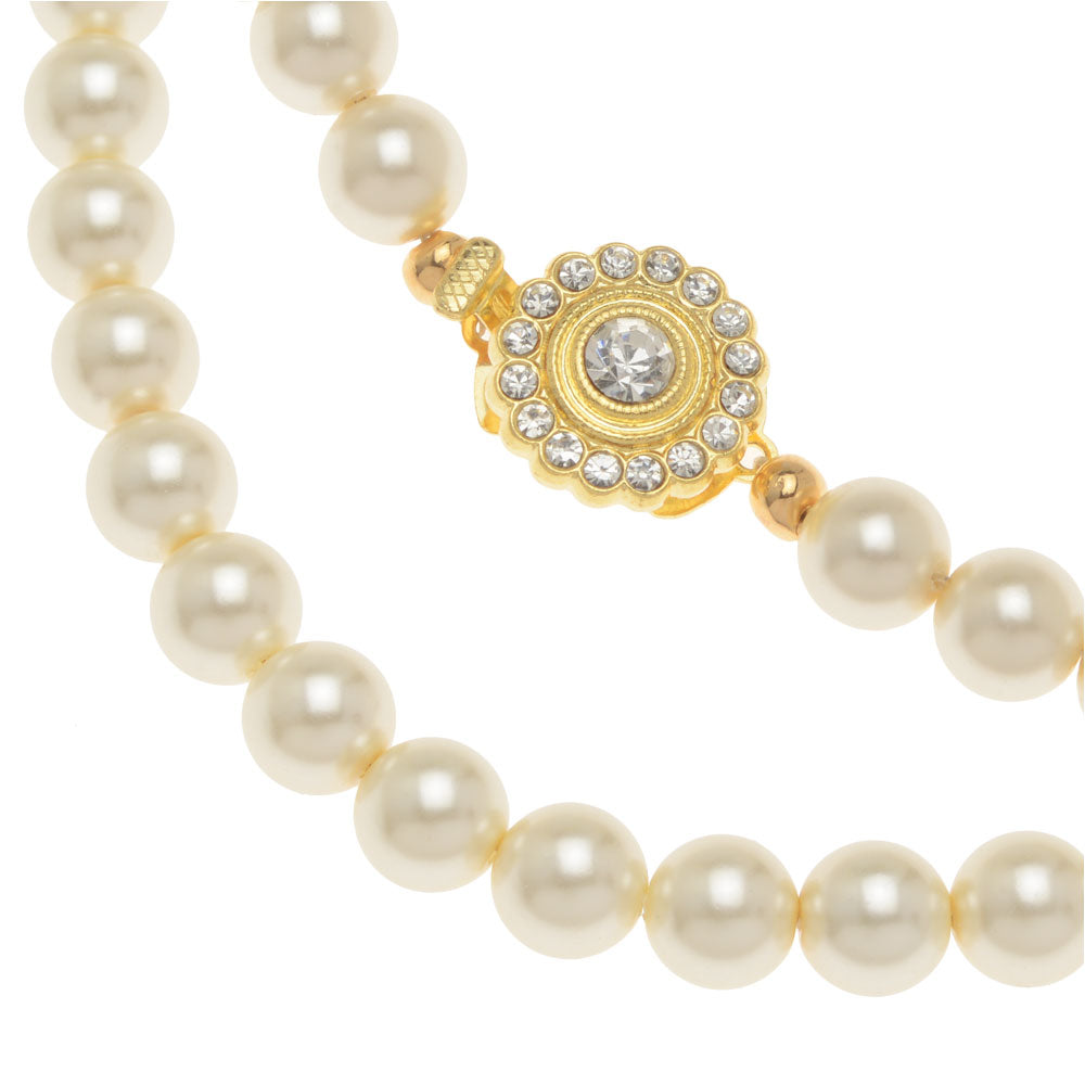 Chanel Gold Tone Pearl & Crystal Long Necklace