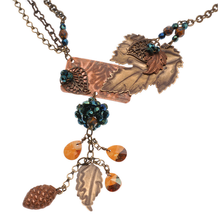Retired - Crystal Copper Leaves Necklace