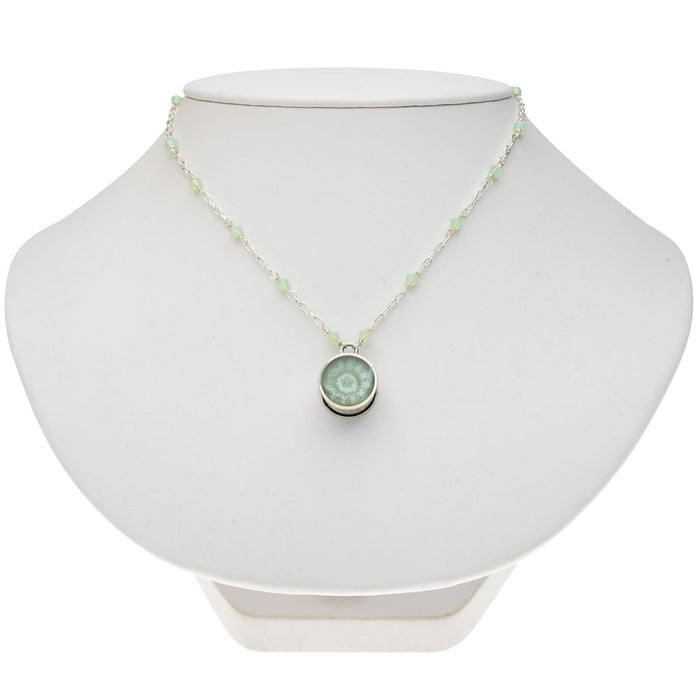 Porcelain Shell Shape Pendant, Mint Green on Leather Necklace