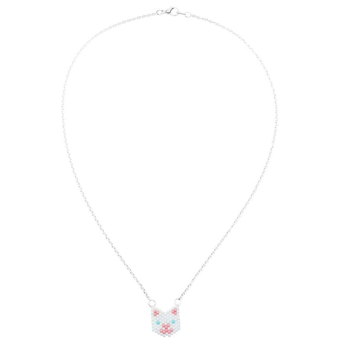 Fluffy White Kitty Cat Necklace