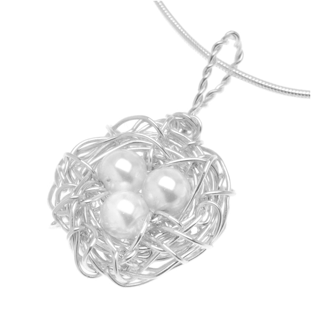 Sterling Silver and Austrian Crystal Pearl Bird's Nest Necklace (Reboot)