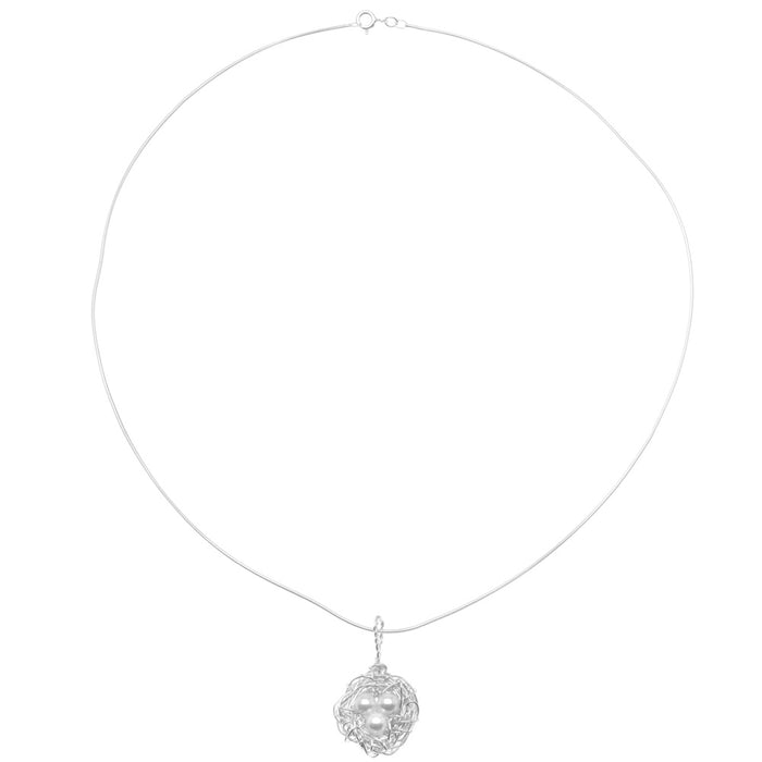Sterling Silver and Austrian Crystal Pearl Bird's Nest Necklace (Reboot)