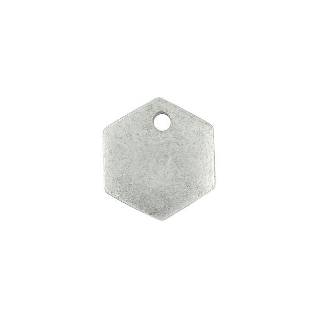 Flat Tag Pendant, Mini Hexagon 12x11mm, Antiqued Silver, by Nunn Design (1 Piece)