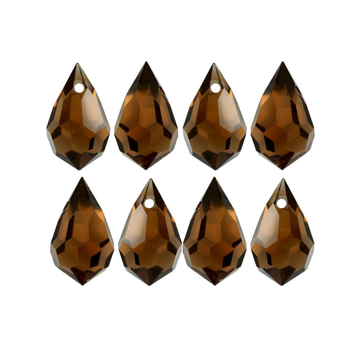 Preciosa Czech Crystal, Drop Pendant 6x10mm, Smoked Topaz, (18 Pieces)
