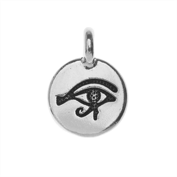 TierraCast Pewter Charm, Round Eye of Horus Symbol 16.5x11.5mm, Antiqued Silver Plated (1 Piece)