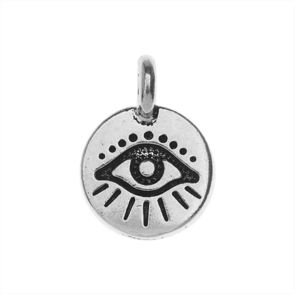 TierraCast Pewter Charm, Round Evil Eye Symbol 16.5x11.5mm, Antiqued Silver Plated (1 Piece)