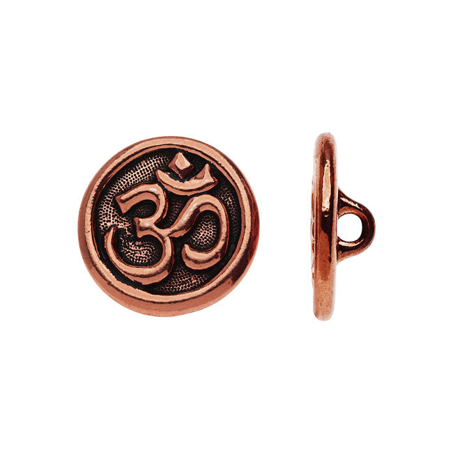 TierraCast Pewter, Round Button with Om / Aum Symbol 17mm, 1 Piece, Antiqued Copper Plated