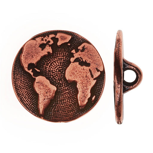 TierraCast Pewter, Round Button with Earth Pattern 16mm, 1 Piece, Antiqued Copper