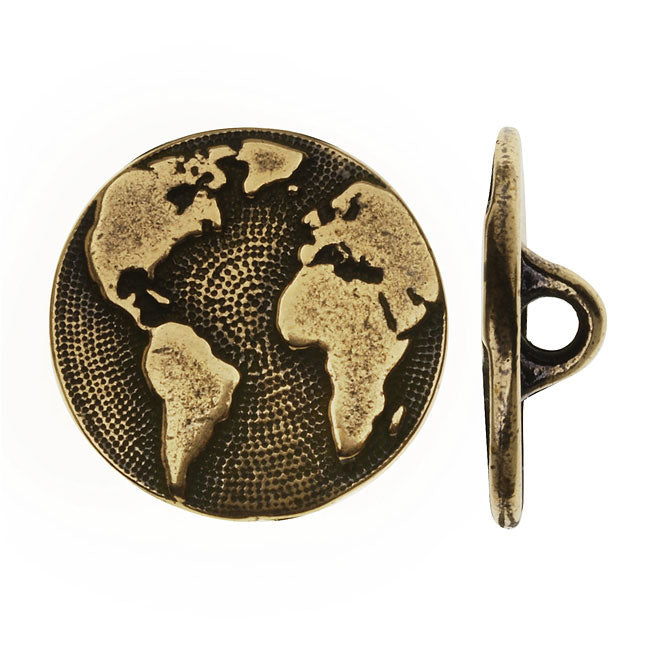 TierraCast Pewter, Round Button with Earth Pattern 16mm, 1 Piece, Brass Oxide