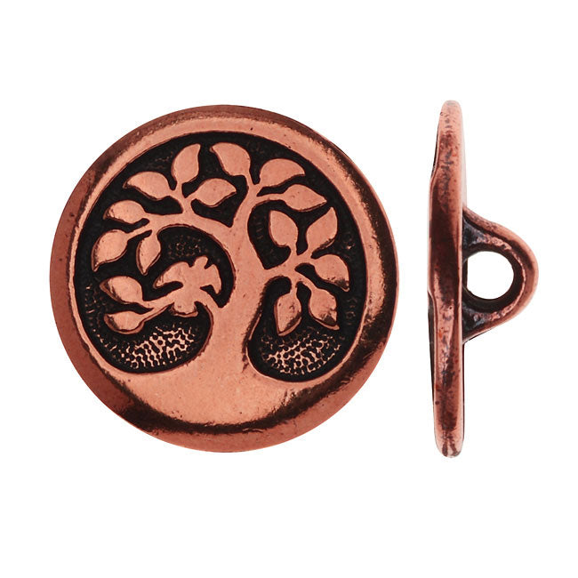 TierraCast Pewter, Round Button Tree with Bird 16mm, 1 Piece, Antiqued Copper