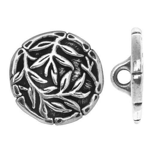 TierraCast Pewter, Round Button Bamboo 16.5mm, Antiqued Silver (1 Piece)