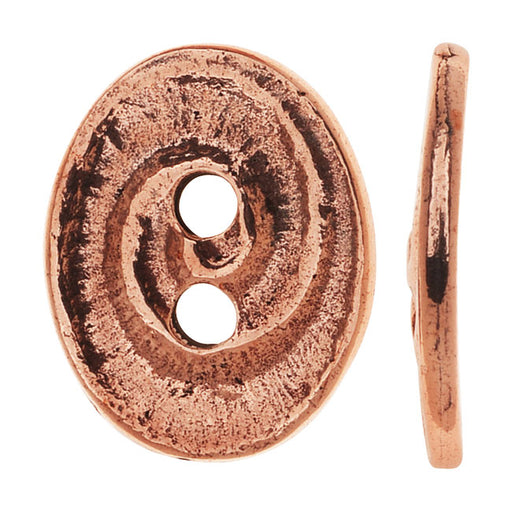 TierraCast Pewter, Oval 2-Hole Button Swirl 13.5x17.5mm, Antiqued Copper (1 Piece)