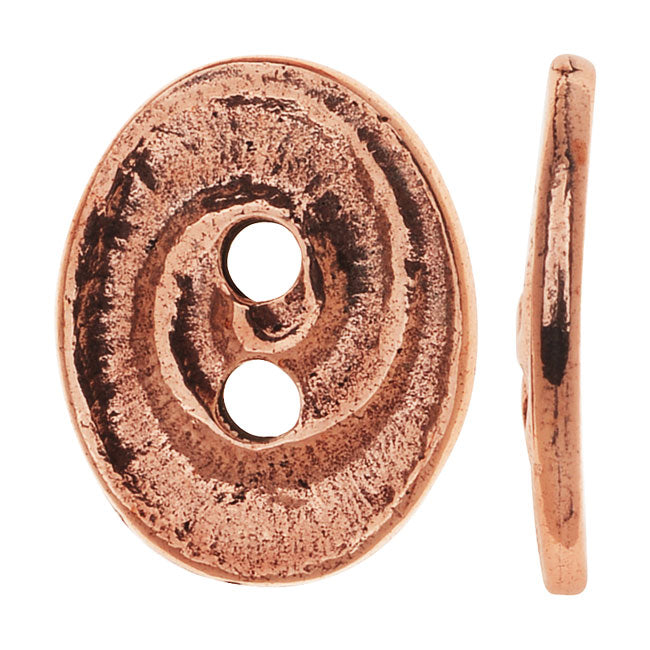 TierraCast Pewter, Oval 2-Hole Button Swirl 13.5x17.5mm, Antiqued Copper (1 Piece)