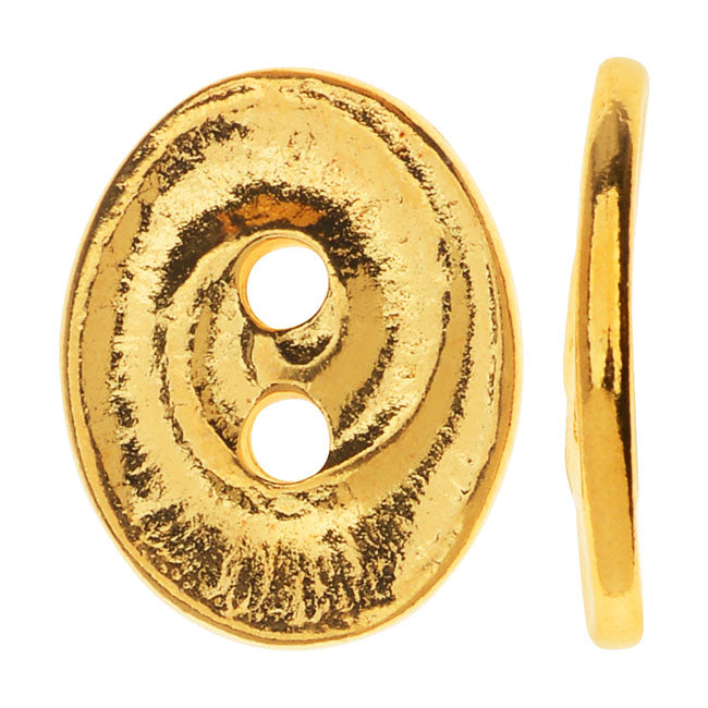TierraCast Pewter, Oval 2-Hole Button Swirl 13.5x17.5mm, Bright Gold (1 Piece)