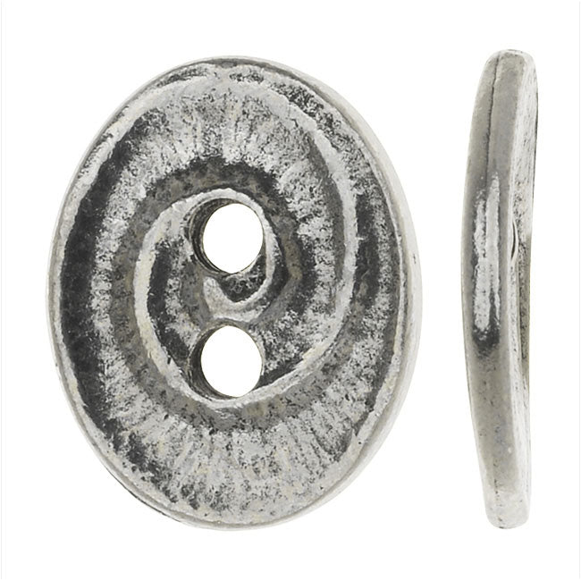 TierraCast Pewter, Oval 2-Hole Button Swirl 13.5x17.5mm, Antiqued Pewter (1 Piece)