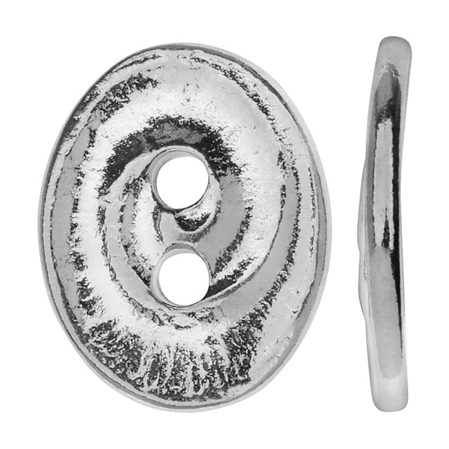 TierraCast Pewter, Oval 2-Hole Button Swirl 13.5x17.5mm, Bright Rhodium (1 Piece)